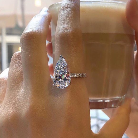 *NEW 925 Sterling Silver Diamond Teardrop Ring S